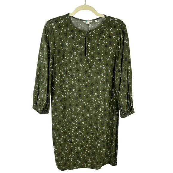 Boden Vanessa Shift Dress Women 6 Green Star Pattern Long Sleeves Mini Short - Picture 6 of 11